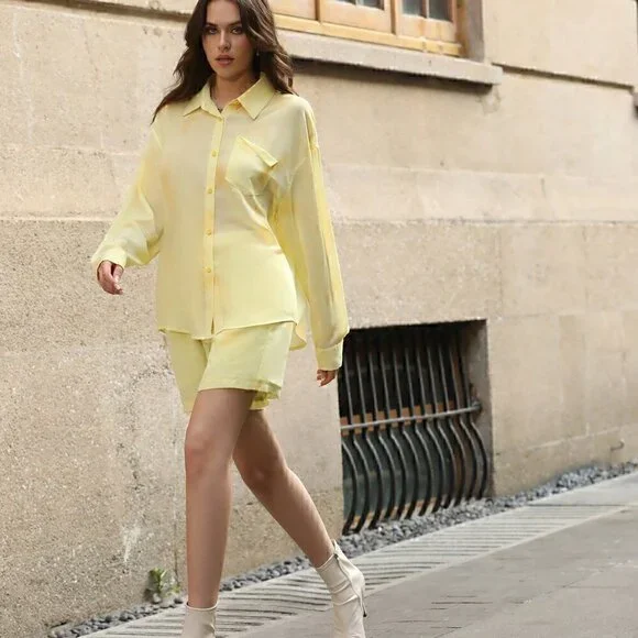 Yellow Boho Womens Shirt & Shorts Set - Picture 5 of 5